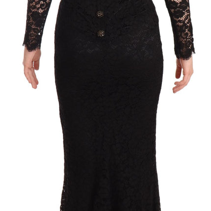 Dolce & Gabbana Black Cotton Lace Mermaid Long Sleeves Dress