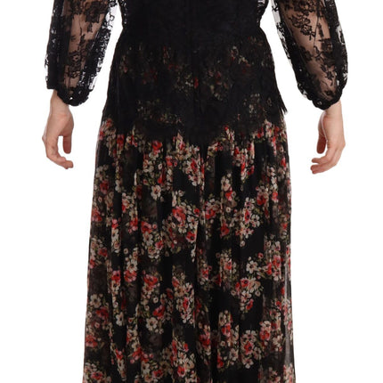 Dolce & Gabbana Black Lace Floral Polka Maxi Capri Dress