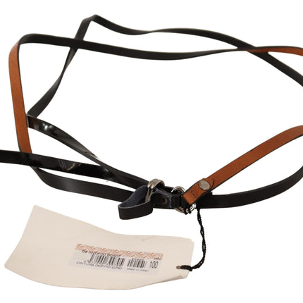 Costume National Brown Leather Silver Tone Buckle Belt