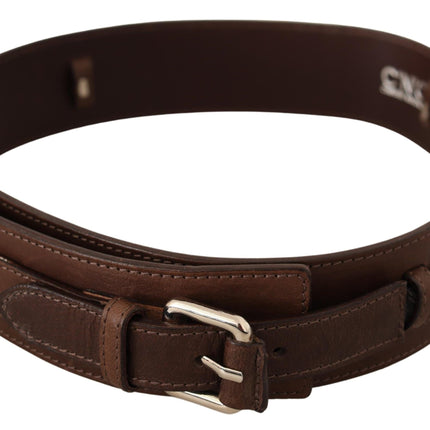 Costume National Brown Leather Silver Buckle Belt
