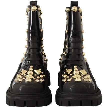 Dolce & Gabbana Black Leather Studded Combat Boots