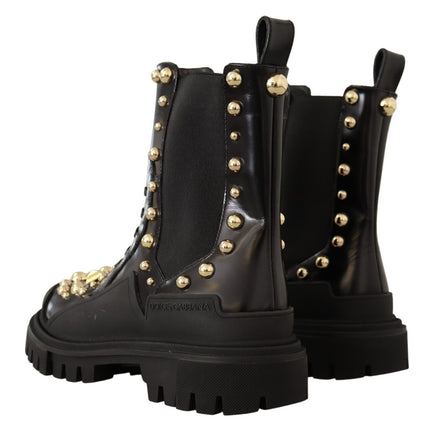 Dolce & Gabbana Black Leather Studded Combat Boots
