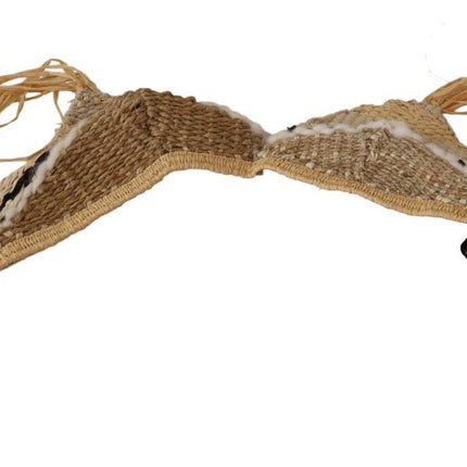 Dolce & Gabbana Beige Straw Raffia Woven Crochet Cover Up Top