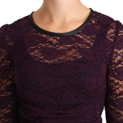 Dolce & Gabbana Purple Lace Long Sleeve Top Blouse