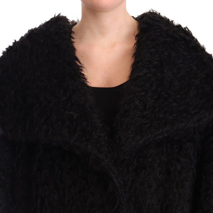 Dolce & Gabbana Black Mohair Fur Cape Trench Coat Jacket