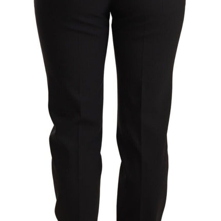 Dolce & Gabbana Black Tapered Women Trouser Virgin Wool Pants