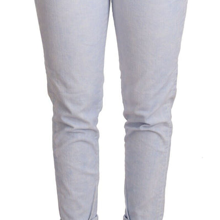 Acht Light Blue Cotton Folded Hem Denim Skinny Women Trouser Jeans