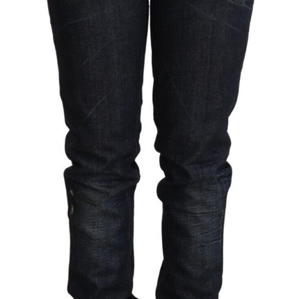 Acht Dark Blue Cotton Slim Fit Folded Hem Women Denim Trouser Jeans