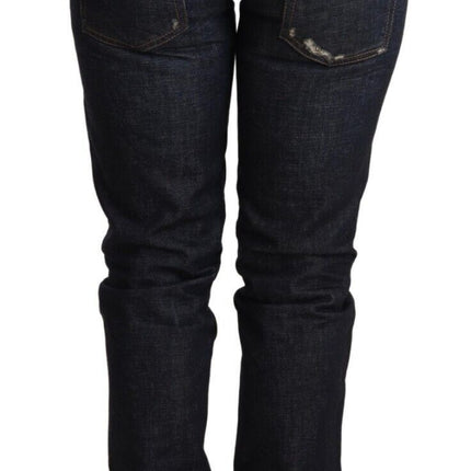 Acht Dark Blue Cotton Slim Fit Folded Hem Women Denim Trouser Jeans