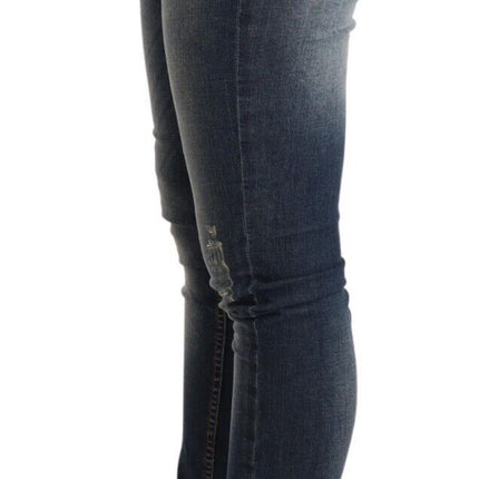 Acht Blue Washed Cotton Low Waist Skinny Denim Women Trouser Jeans