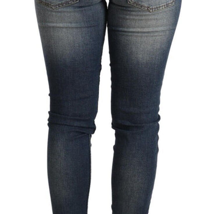 Acht Blue Washed Cotton Low Waist Skinny Denim Women Trouser Jeans
