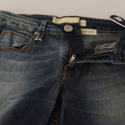 Acht Blue Washed Cotton Low Waist Skinny Denim Women Trouser Jeans