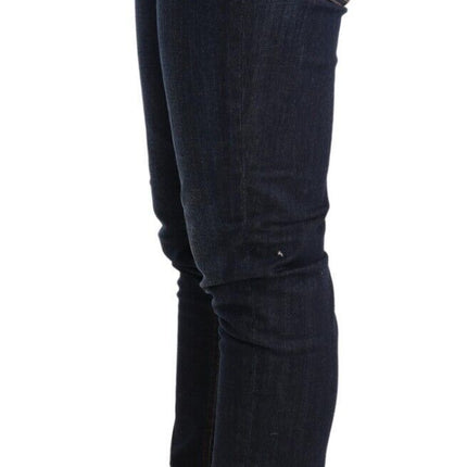 Acht Blue Washed Cotton Low Waist Skinny Denim Women Trouser Jeans