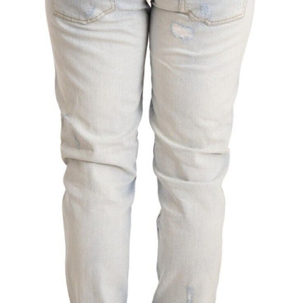 Acht Light Blue Distressed Cotton Folded Hem Denim Trouser Jeans