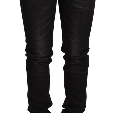 Acht Black Washed Cotton Slim Fit Denim Low Waist Trouser Jeans