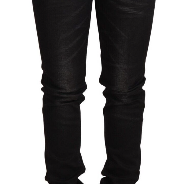 Acht Black Washed Cotton Slim Fit Denim Low Waist Trouser Jeans
