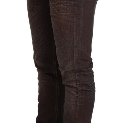 Acht Brown Washed Cotton Slim Fit Denim Low Waist Trouser Jeans