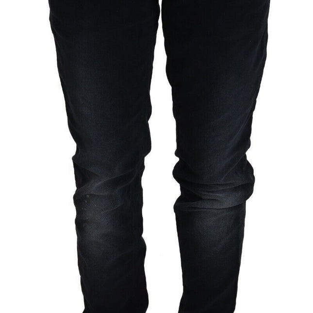 Acht Blue Washed Cotton Denim Low Waist Loose Fit Trousers Jeans