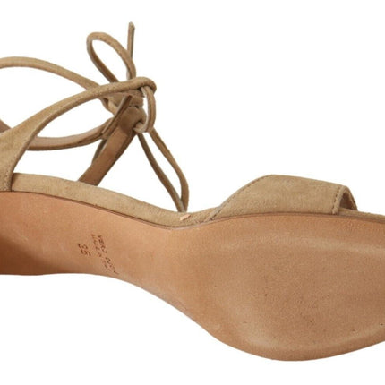Maria Christina Beige Suede Leather Ankle Strap Pumps Shoes