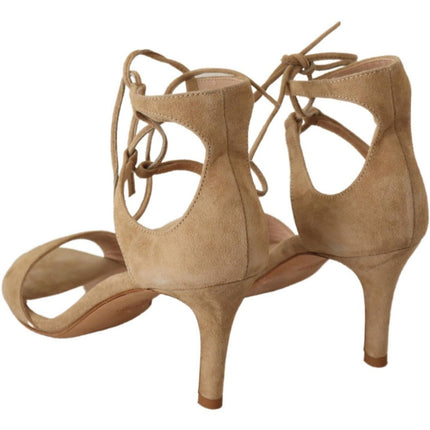 Maria Christina Beige Suede Leather Ankle Strap Pumps Shoes
