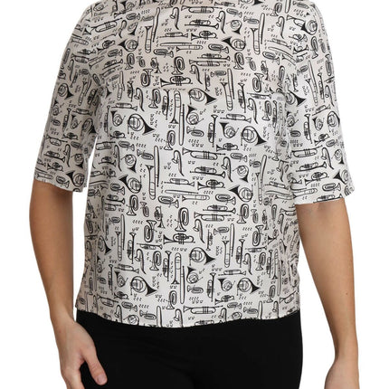 Dolce & Gabbana White Musical Instruments Print Blouse