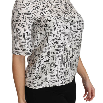 Dolce & Gabbana White Musical Instruments Print Blouse