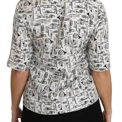 Dolce & Gabbana White Musical Instruments Print Blouse
