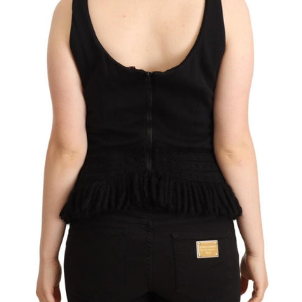 Ermanno Scervino Black Cotton Sleevelesss Tank Casual Top
