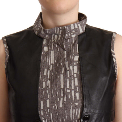 Comeforbreakfast Brown Black Vest Leather Sleeveless Top Blouse