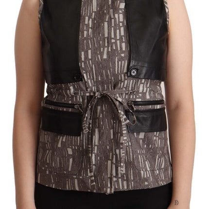 Comeforbreakfast Brown Black Vest Leather Sleeveless Top Blouse
