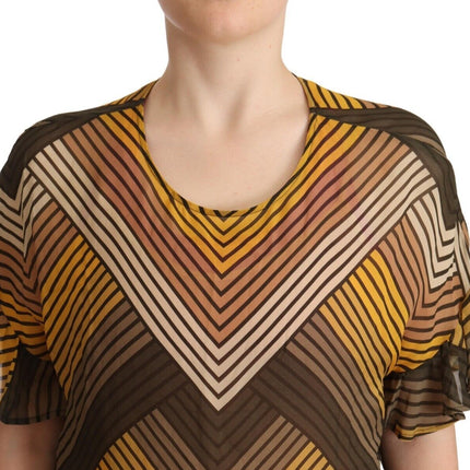 Twinset Multicolor Stripes Short Sleeves Round Neck Top Blouse
