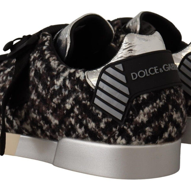 Dolce & Gabbana Silver Leather Brown Cotton Wool Sneakers Shoes