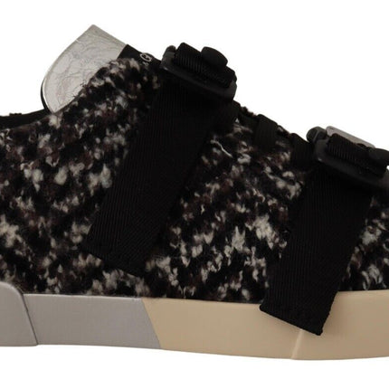 Dolce & Gabbana Silver Leather Brown Cotton Wool Sneakers Shoes