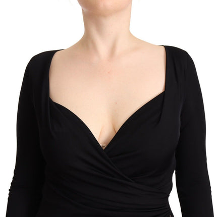GF Ferre Black Long Sleeves Sweetheart Neck Midi Dress