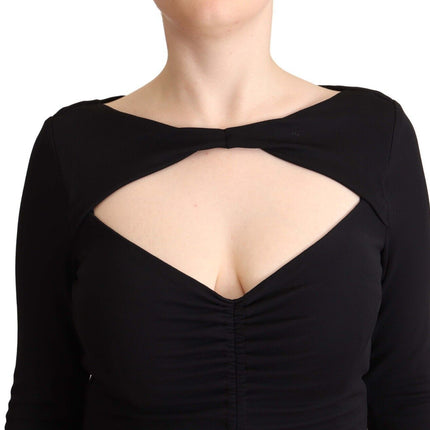 PINKO Black Nylon Stretch Long Sleeves Deep V-neck Maxi Dress