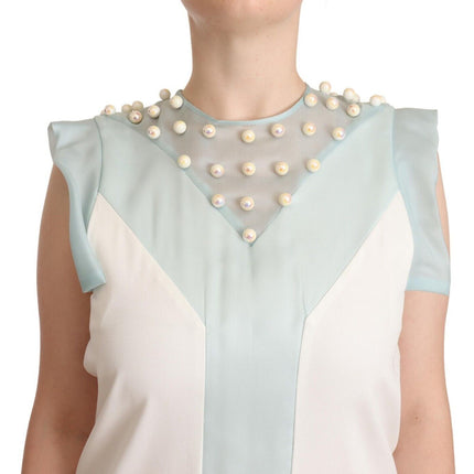 Sergei Grinko Multicolor Faux Pearl Sleeveless Shift Midi Dress
