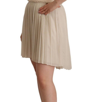 Guess Beige Checkered Pleated A-line Strapless Bustier Dress