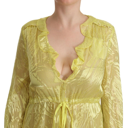 Patrizia Pepe Yellow Silk Long Sleeves Plunging Maxi Dress