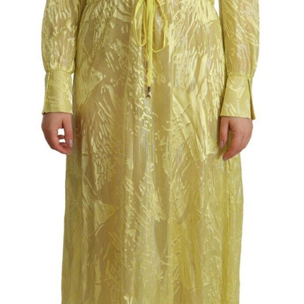 Patrizia Pepe Yellow Silk Long Sleeves Plunging Maxi Dress