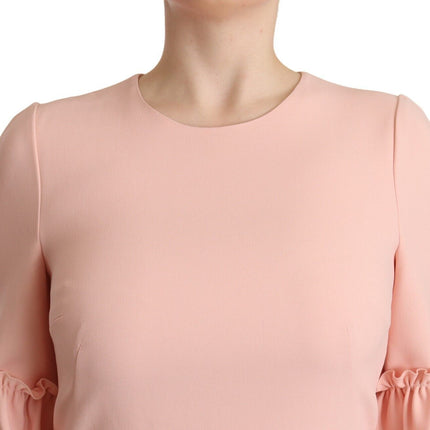 Dolce & Gabbana Pink Ruffled Sleeves Viscose Sheath Dress