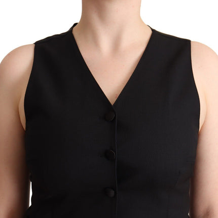 Dolce & Gabbana Black Button Down Sleeveless Viscose Vest Top