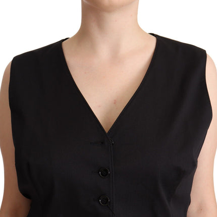 Dolce & Gabbana Black Button Down Sleeveless Vest Waiscoat Top