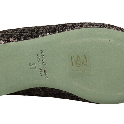 Paola D'Arcano Gold Jacquard Leather Embellished Slip On Shoes