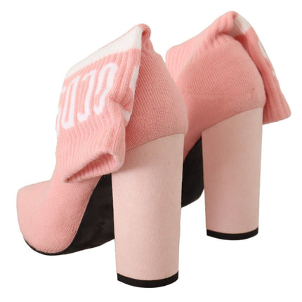 GCDS Pink Suede Logo Socks Block Heel Ankle Boots Shoes