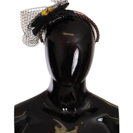 Dolce & Gabbana Silver Tiara Crystals Fruits Black Mesh Diadem Headband