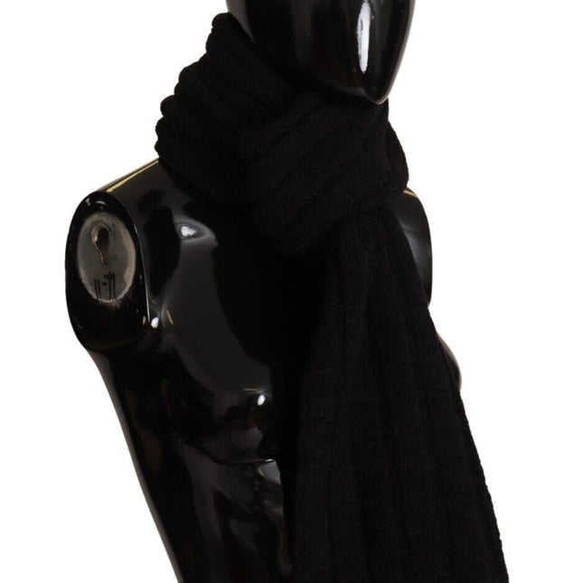 Dolce & Gabbana Black Virgin Wool Knitted Unisex Warmer Shawl Scarf