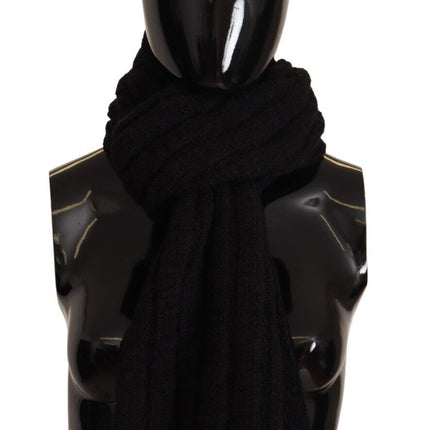 Dolce & Gabbana Black Virgin Wool Knitted Unisex Warmer Shawl Scarf