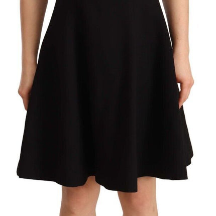 Dolce & Gabbana Black Fit Flare Wool Stretch Sheath Dress