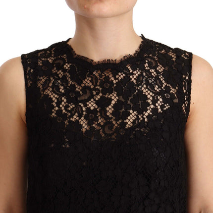 Dolce & Gabbana Black Floral Lace Sheath Sleeveless Mini Dress