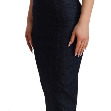 Dolce & Gabbana Dark Blue Cotton Denim Sheath Midi Dress